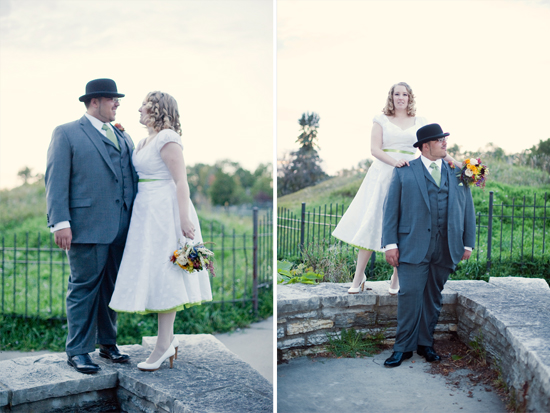 Bride Jessica and Groom Alex pose at Indian Mounds Park